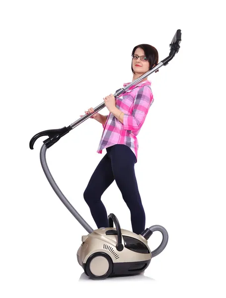 Girl with vacuum cleaner — Stock Photo, Image