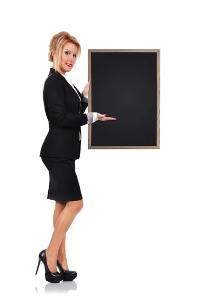 Teacher holding blackboard — Stock Photo, Image