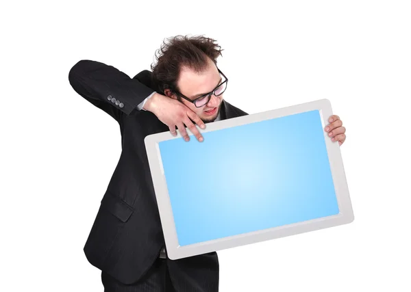 Affärsman som innehar tablett — Stockfoto