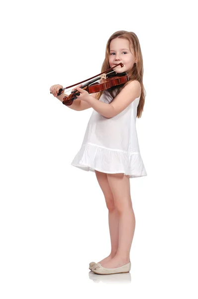 Lille pige med violin - Stock-foto