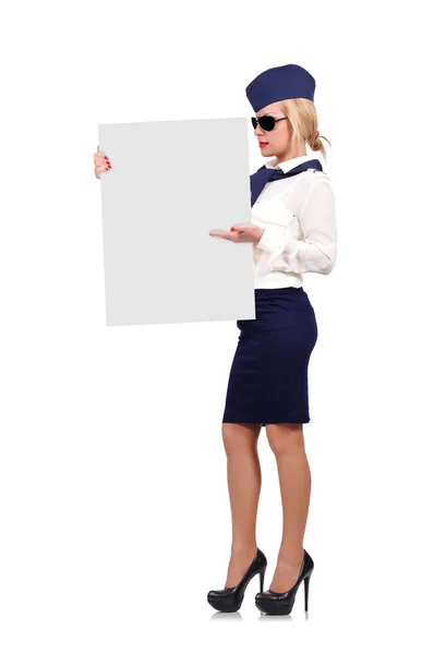 Stewardess mit Plakat — Stockfoto