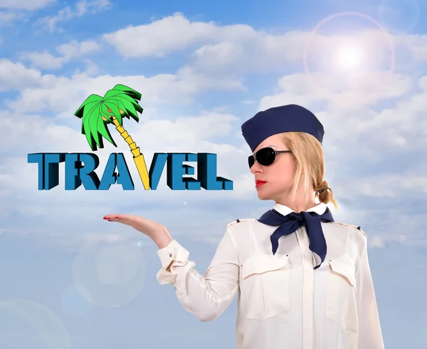 Stewardessa gospodarstwa podróż symbol — Zdjęcie stockowe