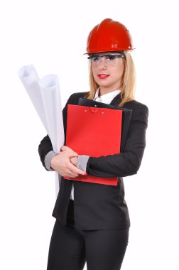 kadın mühendis ile blueprint