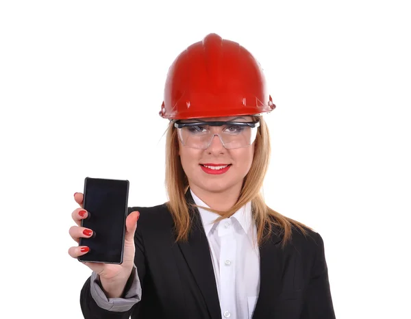 Woman engineer with phone — Stock Photo, Image