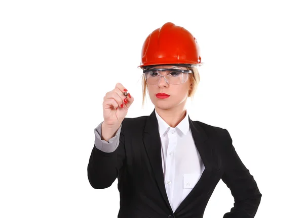 Engineer woman drawing — Stock Photo, Image