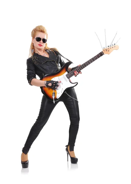 Rocker girl with guitar — Stock Photo, Image