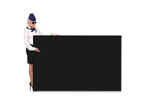 Stewardess hält Tafel — Stockfoto
