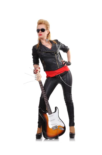 Girl with electric guitar — Stock Photo, Image
