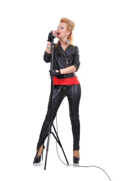 Rock girl with microphone — Stock Photo, Image