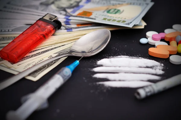 Kokain och dollar — Stockfoto