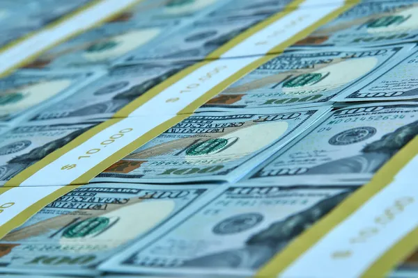 Close Usa Dollars Bills Stacked Bundle Business Finance Economic Success — Stock Photo, Image