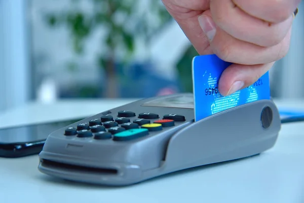 Close Pay Credit Card Spending Money Payment Terminal Transaction Pay — Stock Photo, Image