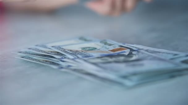 Mani Donna Che Contano Banconote Dollaro Sul Tavolo Concetto Successo — Video Stock