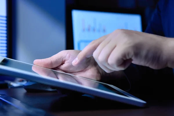 Businessman Hands Using Digital Tablet Computer Global Business Communication Concept — ストック写真