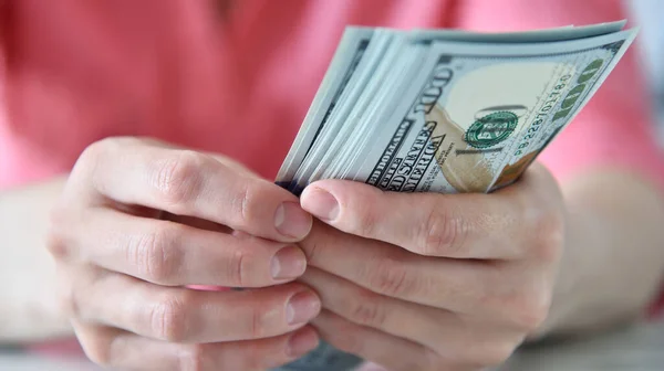 Businesswoman Hands Holding Dollars Cash Financial Success Business Concept Close — Zdjęcie stockowe