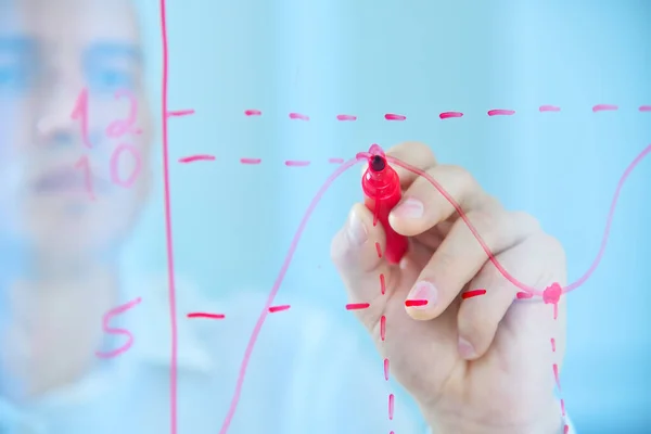 Businessman Drawing Trade Markets Transparent Screen Analyzing Data Checking Business — Stockfoto