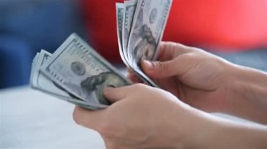 Woman Hands Counting USA Dollar Banknotes. Business And Financial Concept. Close Up