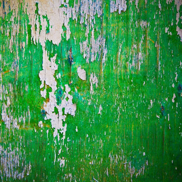 Old board with peeling paint of green and gray — Stock Photo, Image