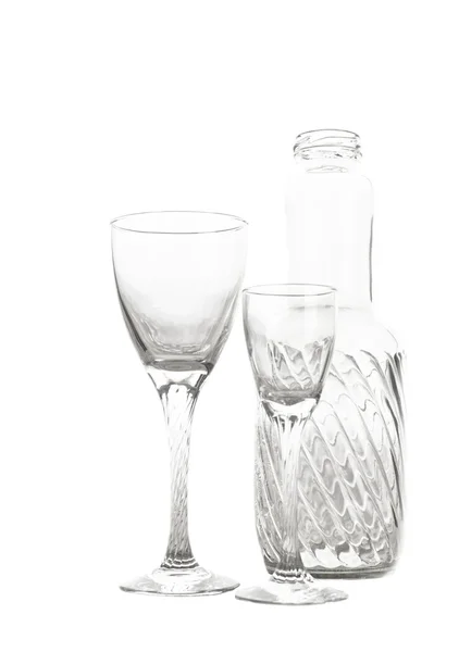 Wine glasses and bottle isolated on white — Stock Photo, Image