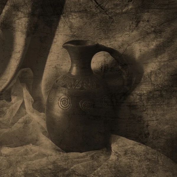 Zátiší s džbánem v starý arménský stylu v sépie — Stock fotografie