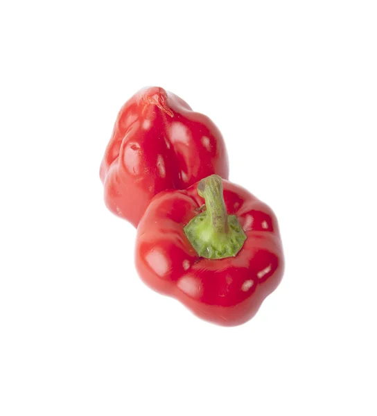 Δύο κόκκινο γλυκό πιπέρι απομονωθεί σε λευκό φόντο. — Φωτογραφία Αρχείου