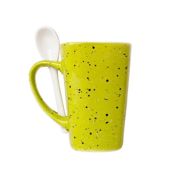 Taza con cuchara aislada en blanco — Foto de Stock