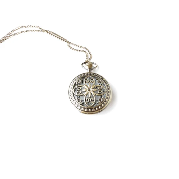 Pocket watch on a chain isolated on white background. — Stock Photo, Image