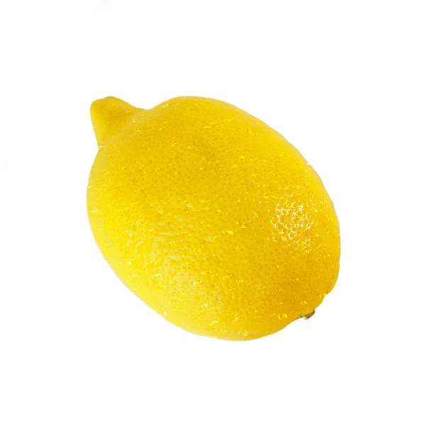 Agrumes frais et juteux citron ou citron avec des gouttes d'eau isolées sur fond blanc — Photo