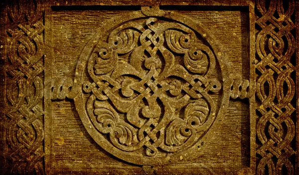 Medieval Armenian ornament on cross stone in grunge style — Stock Photo, Image