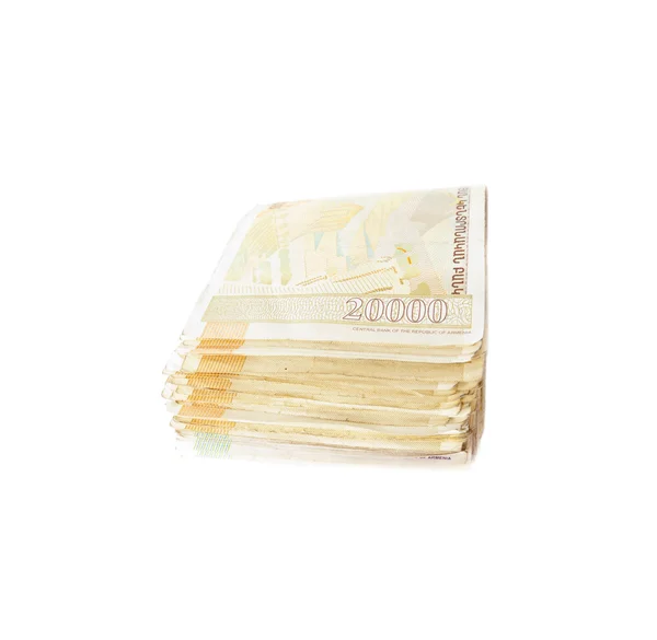 Banknotes of twenty thousand Armenian drams isolated on white background — Stock Photo, Image