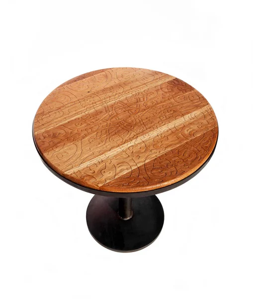 Runder Tisch Mit Geschnitzter Oberfläche Aus Holz Und Bein Aus — Stockfoto