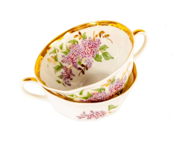Porcelain Teacup Floral Pattern Isolated White Background — Stockfoto