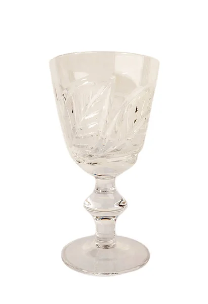 Empty Crystal Glass Carved Pattern Isolated White Background — Stock Photo, Image