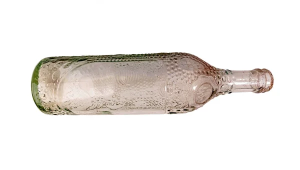 Стара Скляна Пляшка Красивим Дизайном Ізольована Білому Тлі — стокове фото