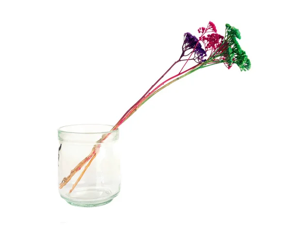 Kleurrijke Bloemen Glas Geïsoleerd Witte Achtergrond — Stockfoto