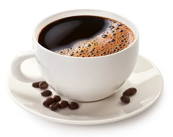 Filiżanka kawy i fasola — Zdjęcie stockowe