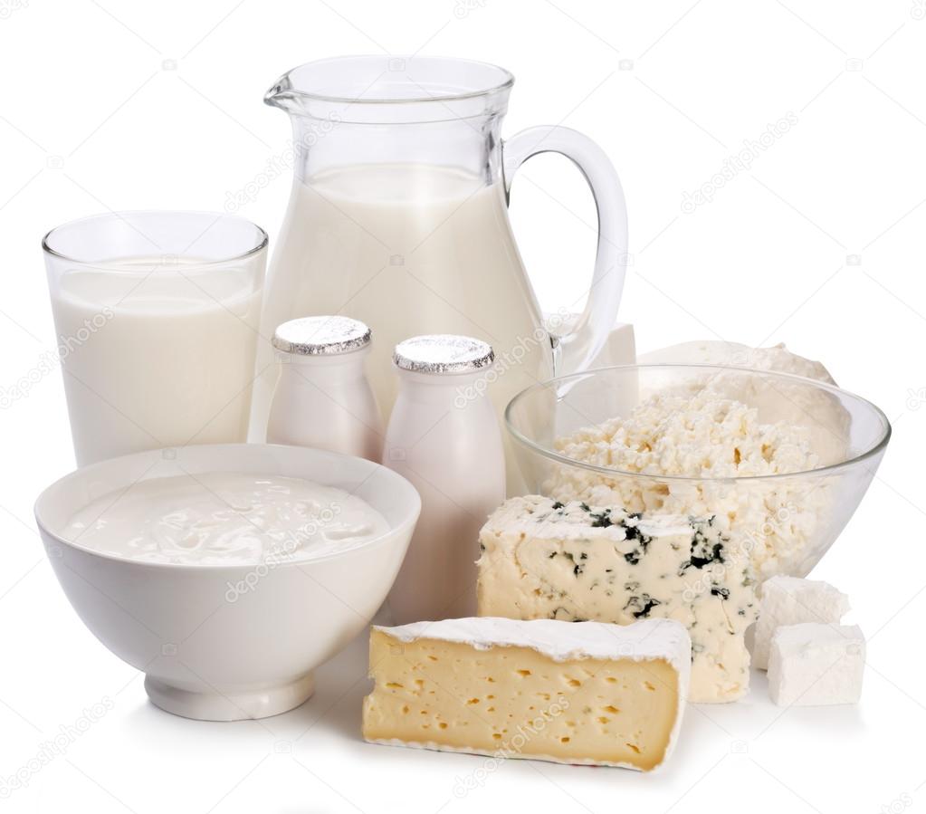 Dairy products on a white background.