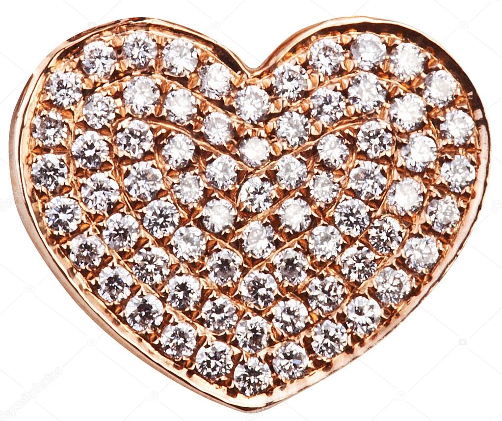 Heart in the form of diamonds on a gold surface.