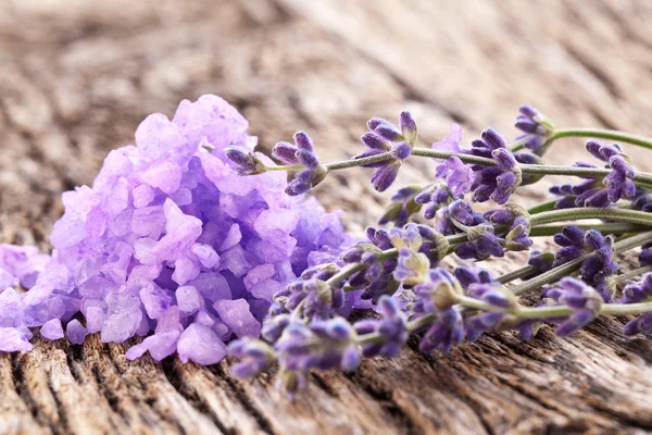Bunch of lavender and sea salt. — Stock Photo, Image