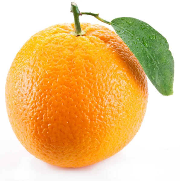Orange with leaf on a white background. — Stock Photo, Image