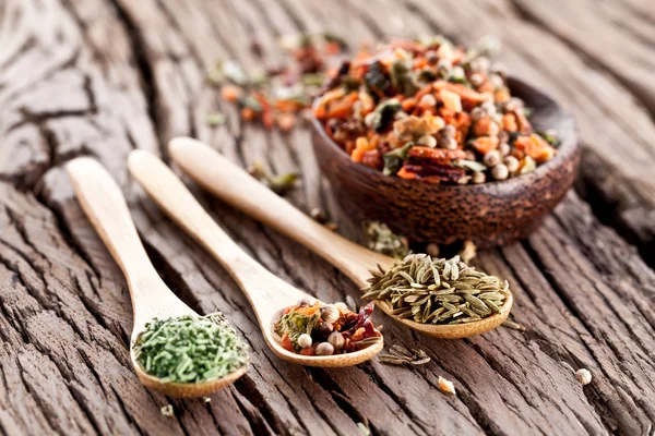 kaşıklar içinde baharatlar, çeşitli.