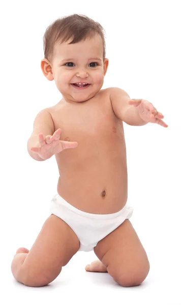 Happy small baby isolated on a white background. — Stock Photo, Image
