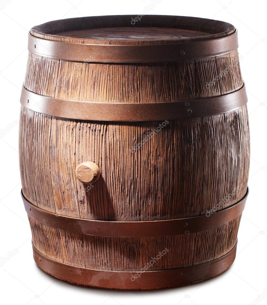 Wooden barrel with iron rings.