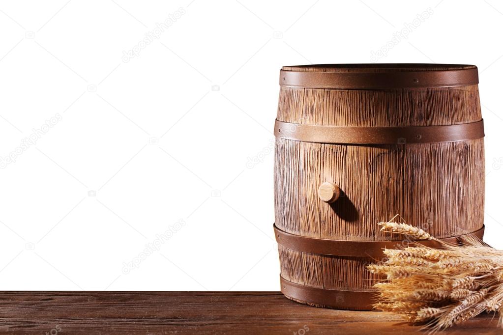 Wooden barrel.
