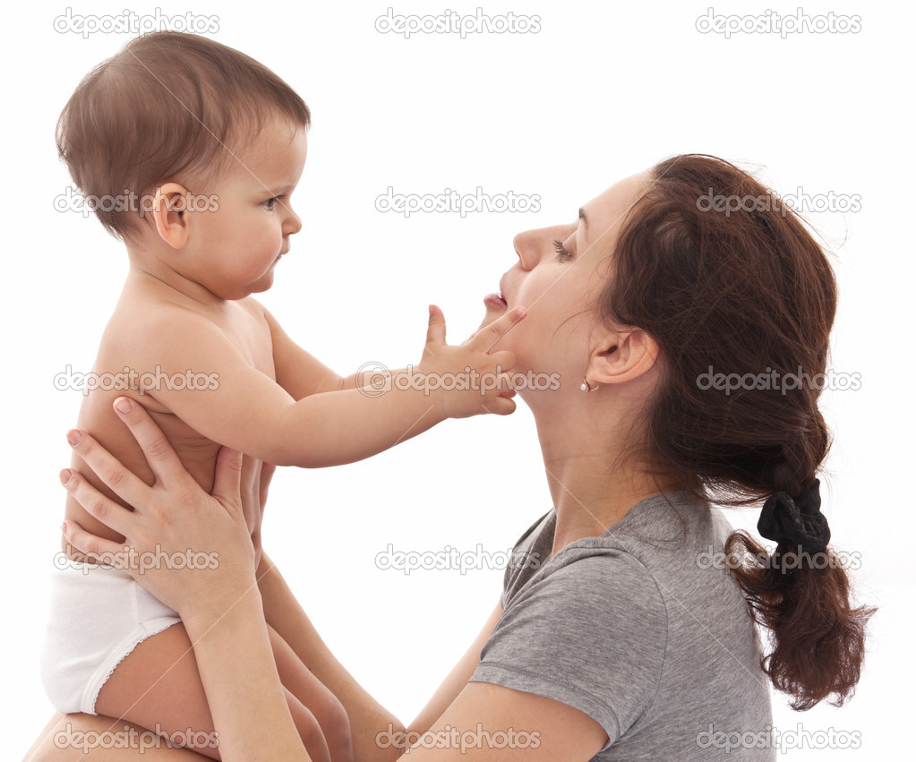 baby touching mother s