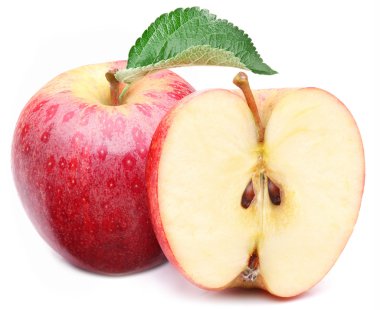 yaprak ve dilim ile kırmızı elma.