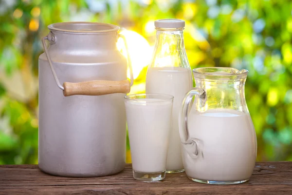 Milch in verschiedenen Gerichten. — Stockfoto