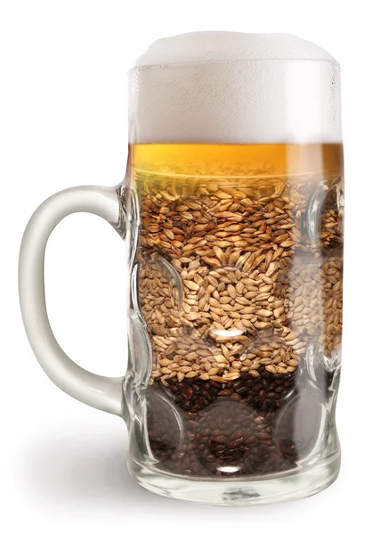 Beer mug with malt isolated on a white background. — Stock Photo, Image