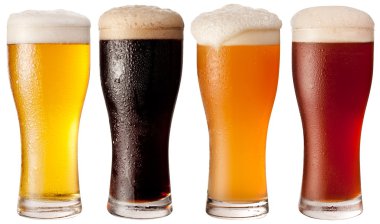 Four glasses with different beers clipart