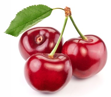 Three perfect sweet cherries with the leaf. clipart